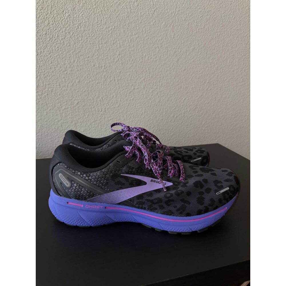 Brooks Ghost 14 Running Shoes Black Purple Leopard Print Women’s Size 11 - Picture 7 of 13